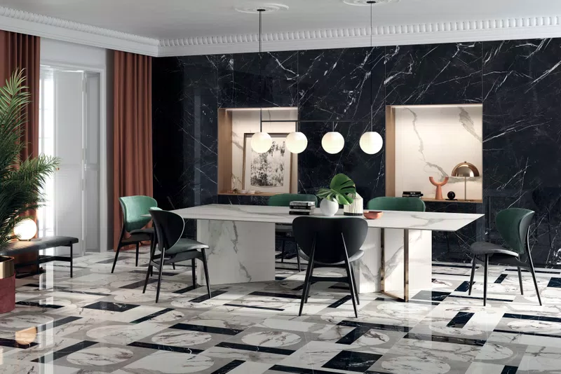 SENSI UP MARQUINIA SELECT LUX+ 120x270 + STATUARIO VERSILIA LUX+ 120x120 + STATUARIO VERSILIA LUX+ 160x320 12 mm + INTARSIA LUX+ 120x120 2020