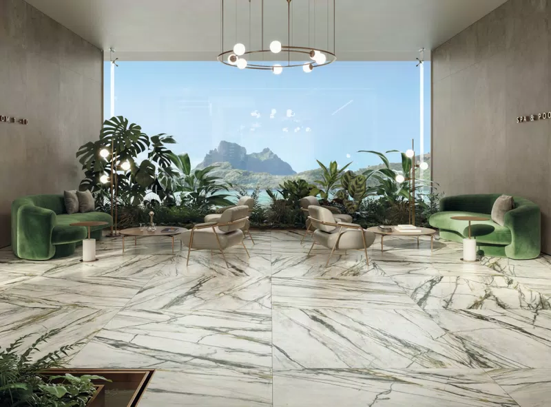 SUPREME TREASURE CALACATTA EMERALD NAT 120X120 + HYPER GREY 120X280