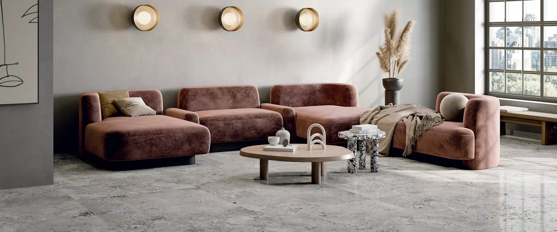 Piastrelle effetto pietra nei toni bianco, beige, grigio, dalla collezione Pietra Viva di Gardenia&Ariana.