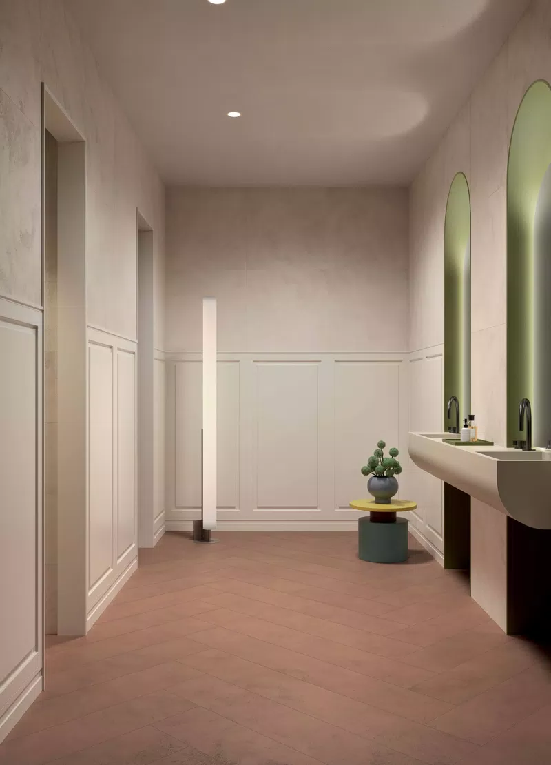 F_03 I PIGMENTI SAND 60X60 + COTTO 20X120 + BOISERIE BEIGE 60X120 + TERMINALE 2X60 + BATTISCOPA BEIGE 10X60