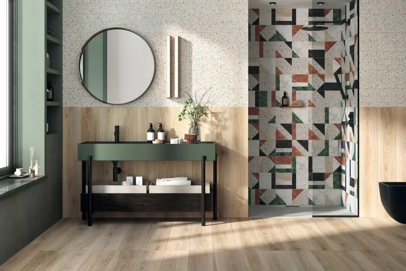 ECO CHIC NATURALE 20X120 + PLAY DOTS MULTIWHITE 20X20 + PLAY DOTS MARBLE WHITE 20X20