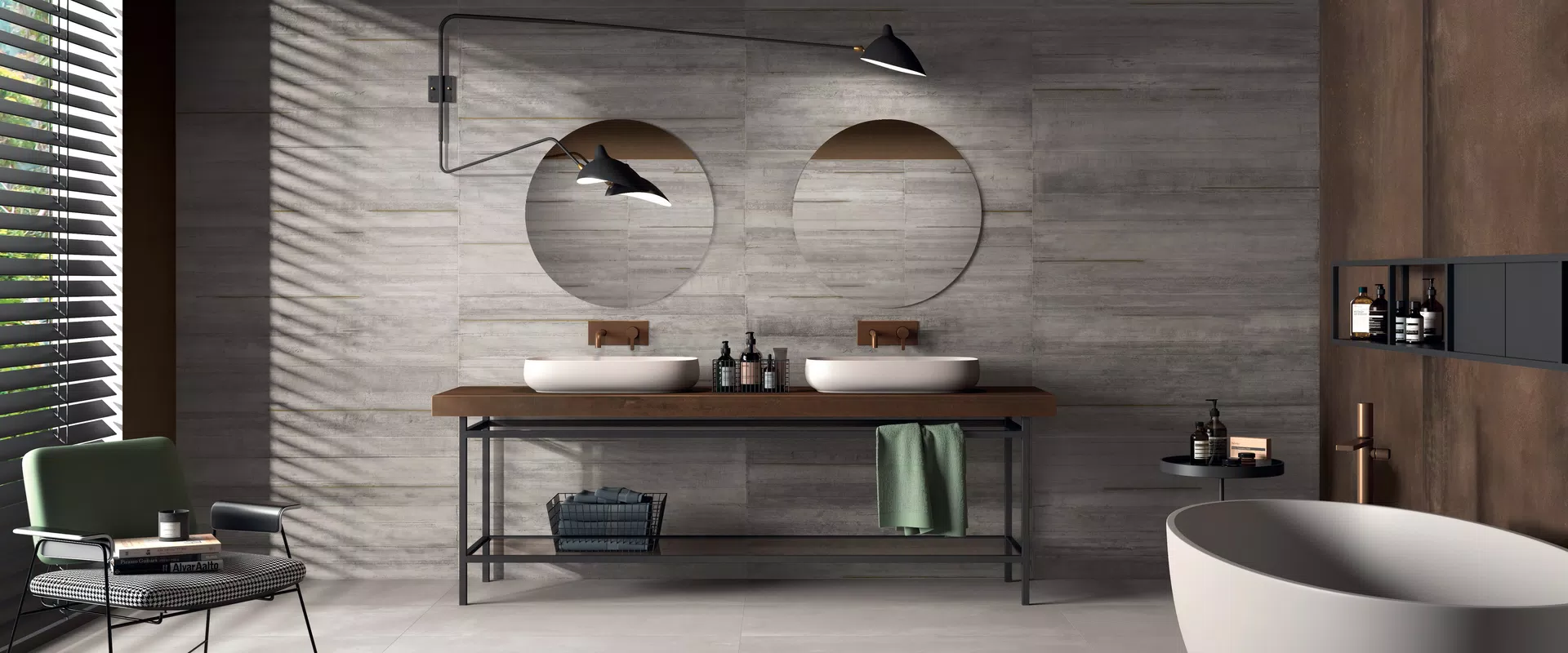 Fliesen in Zement-Optik in den Tönen Grau, Weiß, Beige, aus der Kollektion Lab325 von ABK.