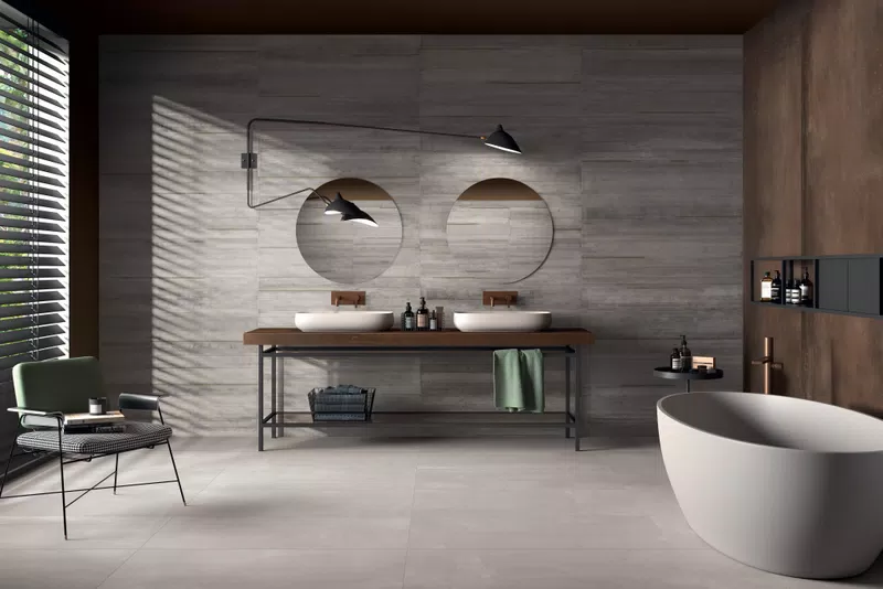 LAB325 METAL ASH 60x120 + INTERNO 9 RUST 120X280 + BASE ASH 60X120