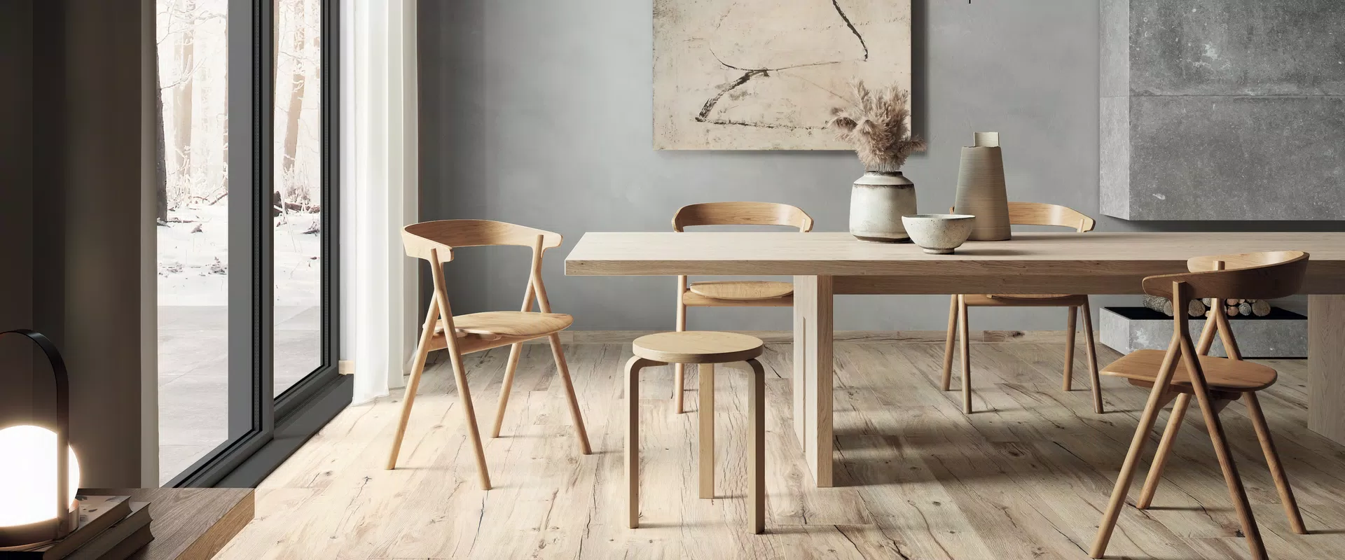 Carreaux effet bois dans les tons beige, gris, marron, de la collection Nordik Wood par Flaviker.