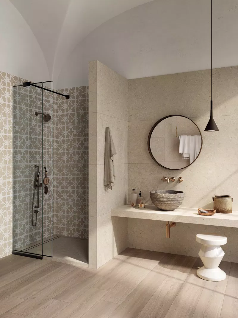 34 POETRY STONE TRANI BEIGE 60X120+STAMP BEIGE 60X120+POETRY WOOD ECRU 20X120