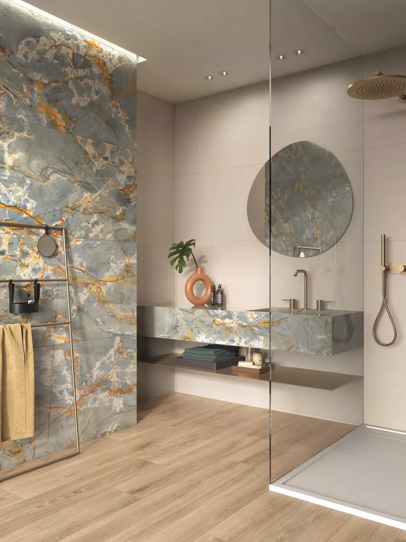SENSI SIGNORIA ROMA IMPERIALE 60X120 LUX + WIDE&STYLE MINI ALABASTER 60X120 + ECO CHIC NATURALE 20X120