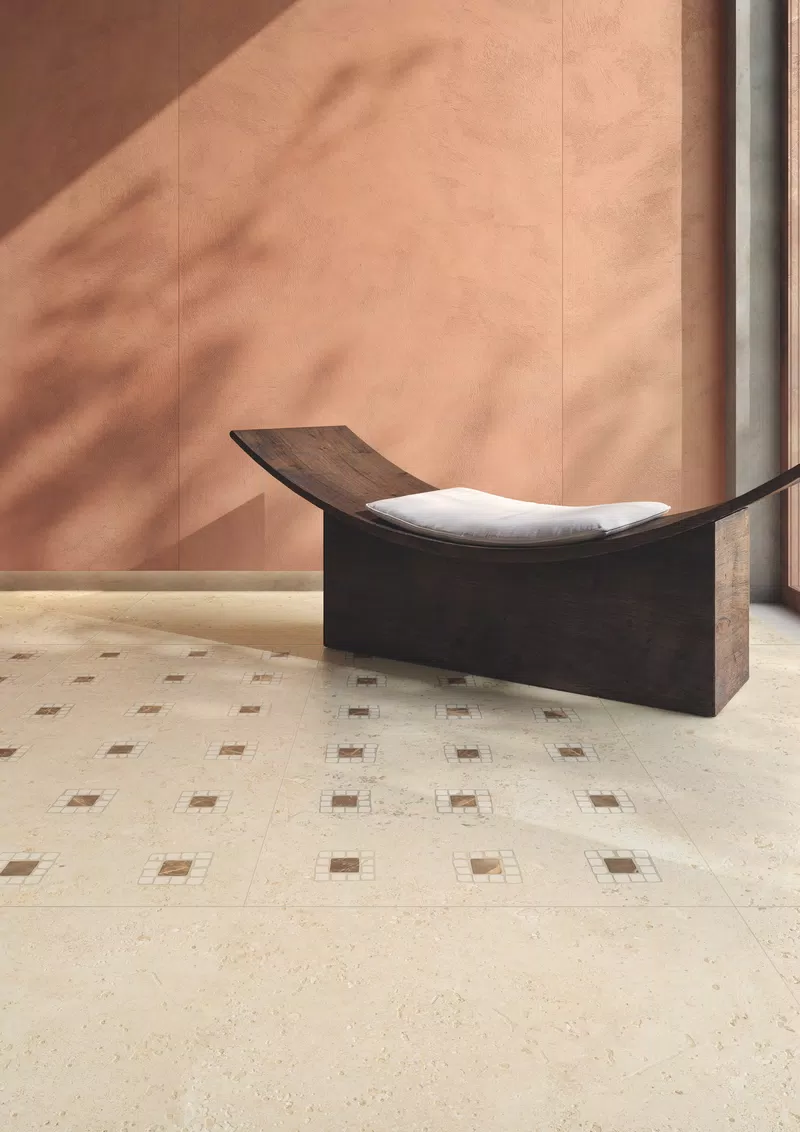 C_02A_OROSEI VANILLA 60X120 ANT 3D + DECORO TESSERA VANILLA 60X120 ANT 3D + I PIGMENTI COTTO 120X280