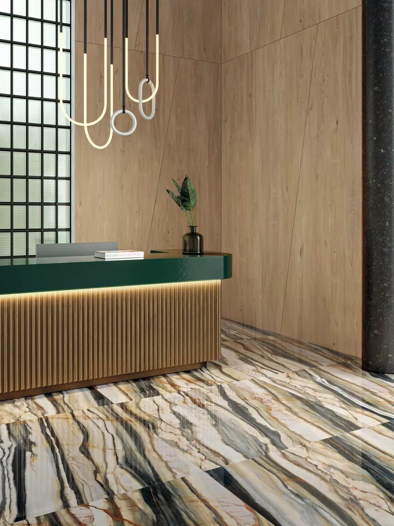 F_01 SENSI 900 OYSTER GOLD LUX R. 120X120+ABKSTONE HONEY WOOD 12MM