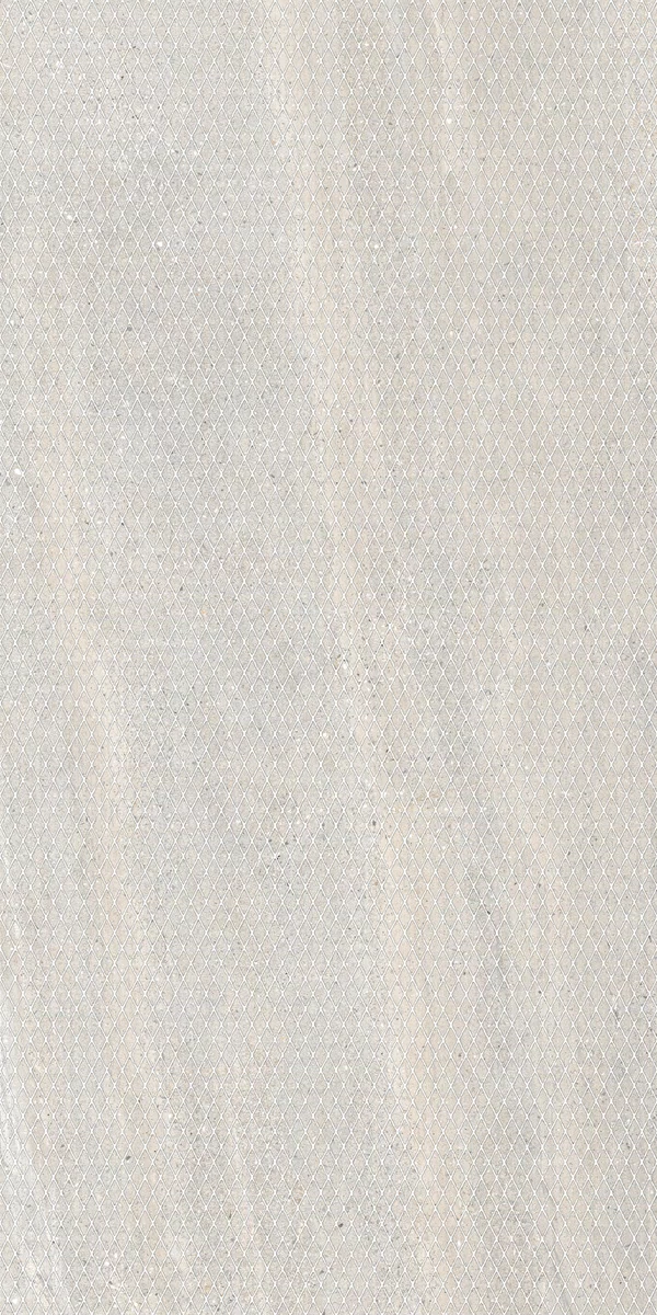 Piastrella Rockin’ Net Ice di Flaviker in bianco, finitura Naturale, 60x120, spessore 8.5 mm.