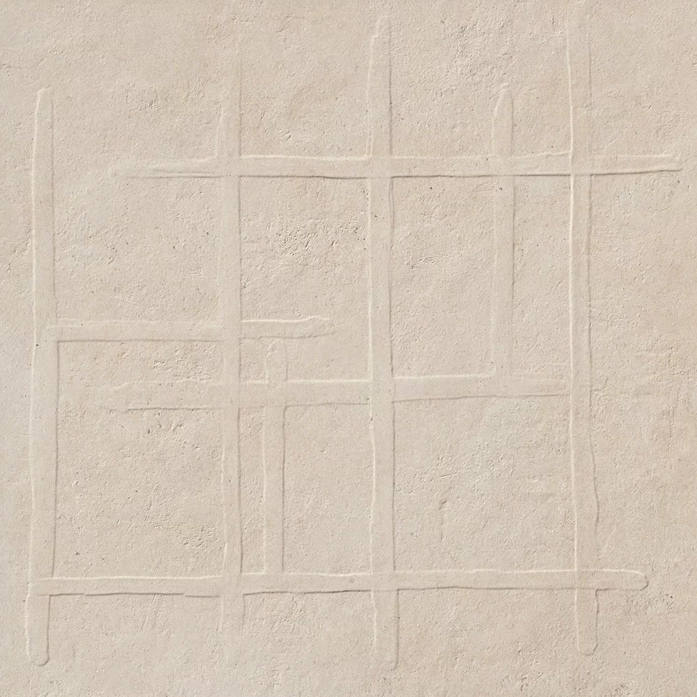 Piastrella Shape Handwork Powder di ABK in bianco, finitura Naturale, 60x60, spessore 8.5 mm.