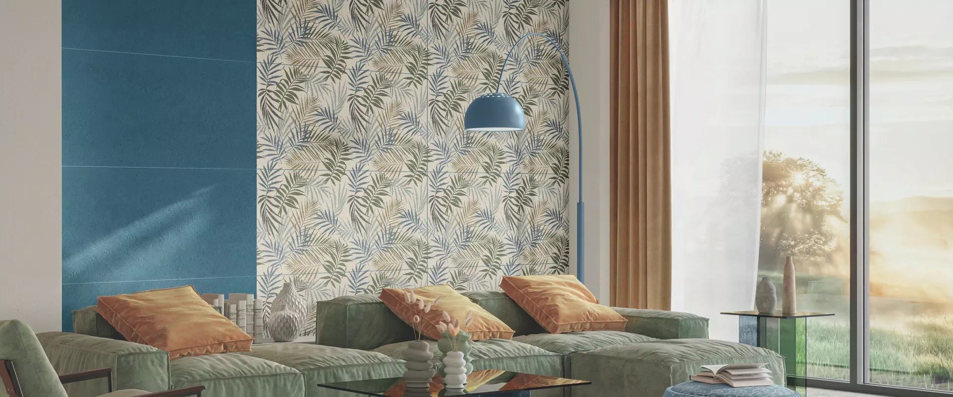 Kollektion Gioia von Gardenia&Ariana: Fliesen in Dekorativ- und Einheitliche Farbe-Optik in den Tönen Mehrfarbig, Blau, Beige.