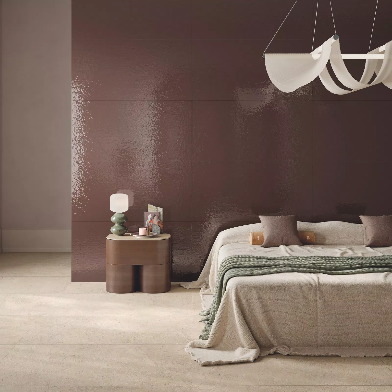Collezione Glace' di ABK: piastrelle effetto contemporaneo nei toni beige, bianco, marrone.