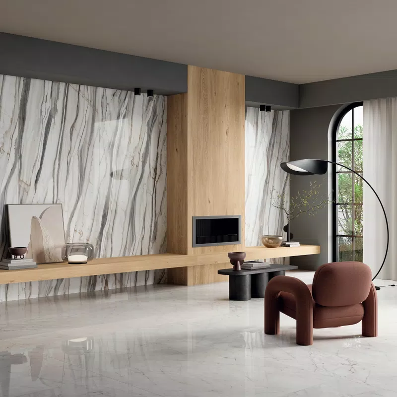 E_03 SENSI 900 OYSTER WHITE LUX R.120X280+ABKSTONE HONEY WOOD 12MM+SENSI 900 CARRARA LUX R.120X120