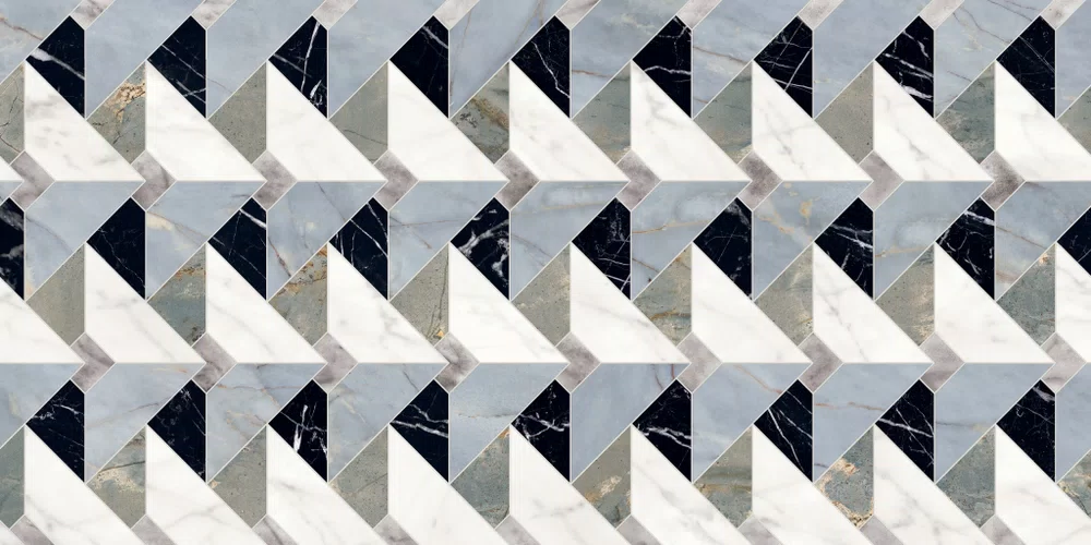 Marble-effect Multicolour tile from the Sensi Fantasy collection by ABK, size 60x120, Lux 3D finish, Rettificato edges.