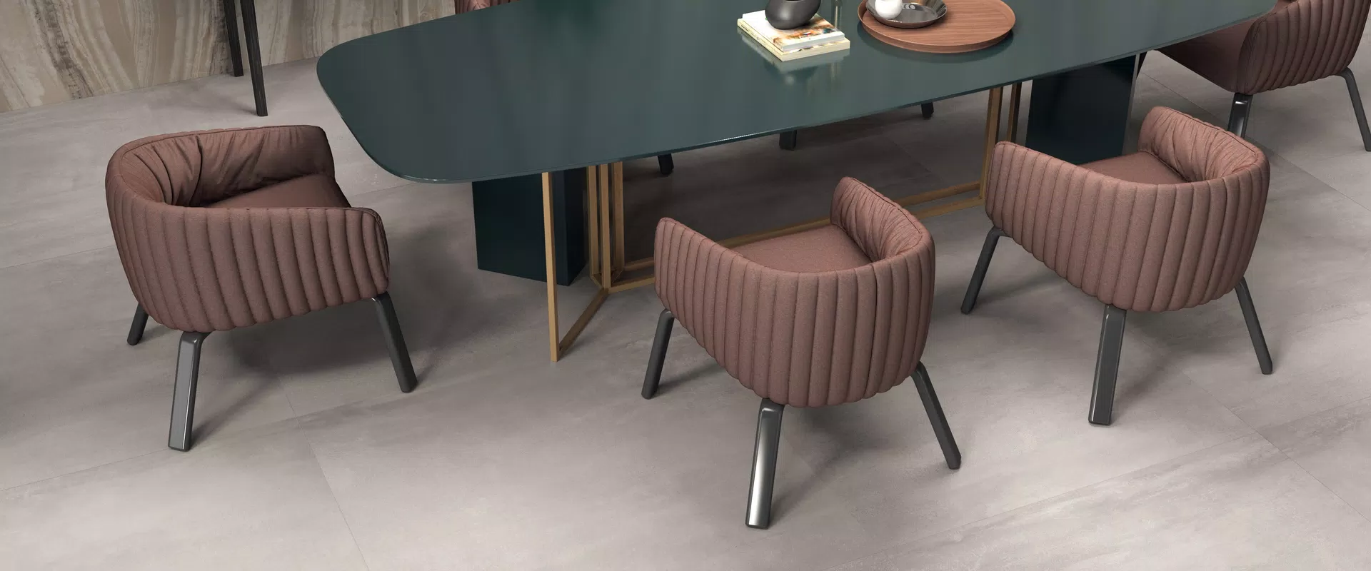 Piastrelle effetto metallo nei toni grigio, marrone, beige, dalla collezione Interno9 di ABK.