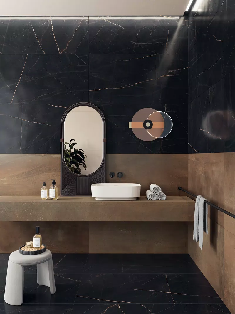 INTERNO 9 RUST 60X120+120X280+SENSI 900 PRECIOUS BLACK ANT.3D R.60X120