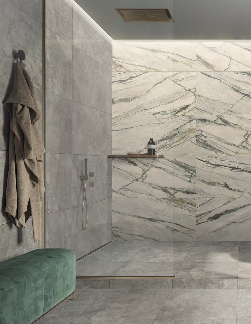 NAVONA NAVONA GREY CROSS 60X120 + SUPREME TREASURE CALACATTA EMERALD NAT 60X120