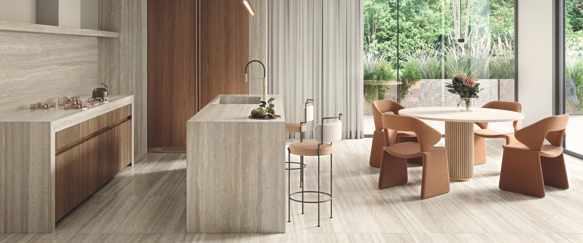Carreaux effet marbre et pierre dans les tons blanc, beige, gris, de la collection Dorica par Gardenia&Ariana.