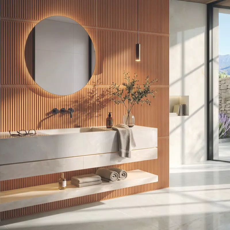 E_01 ETEREA ICE 120X280 LUX + 120X120 LUX + RIGHE AMBRA 60X120 NAT