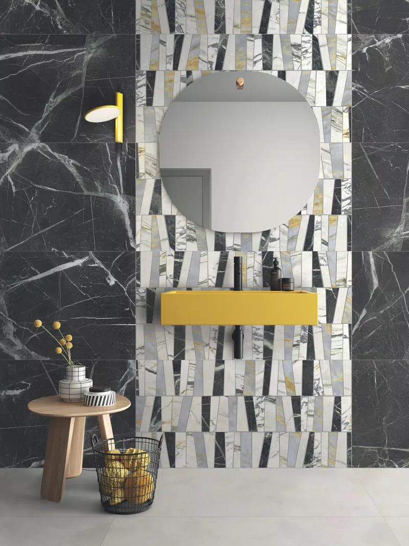 E_04 EPOQUE 2.0 VERIA GREEN ANTIQUE 3D 60X120 V+ TESSERAE ANTIQUE 3D 60X120 + LUCE PERLA NAT 60x120
