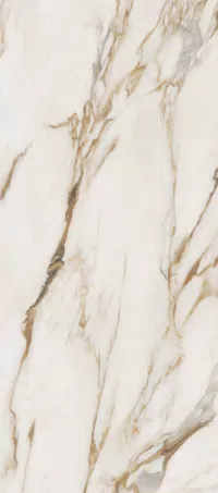 La Marmoteca Calacatta Fliese von Gardenia&Ariana in Grau, Oberfläche Lux, 120x280, Stärke 6 mm.