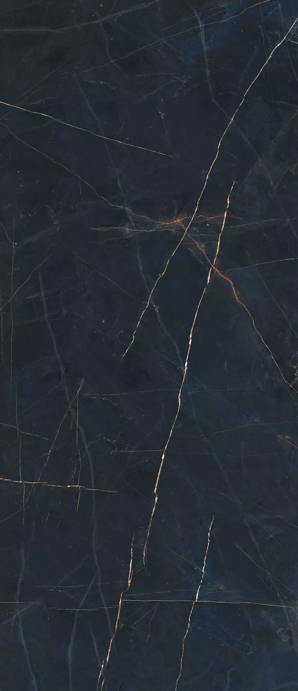 Marble-effect Black tile from the La Marmoteca collection by Gardenia&Ariana, size 120x280, Lux finish, Rettificato edges.