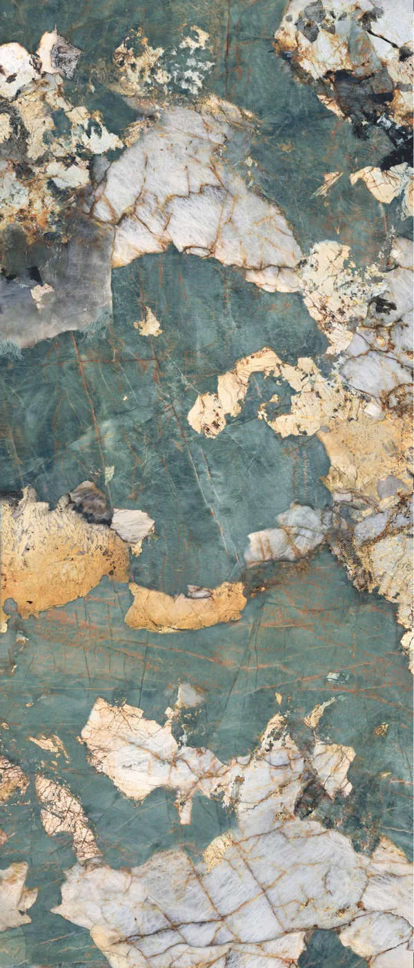 Marble-effect Green tile from the La Marmoteca collection by Gardenia&Ariana, size 120x280, Lux finish, Rettificato edges.