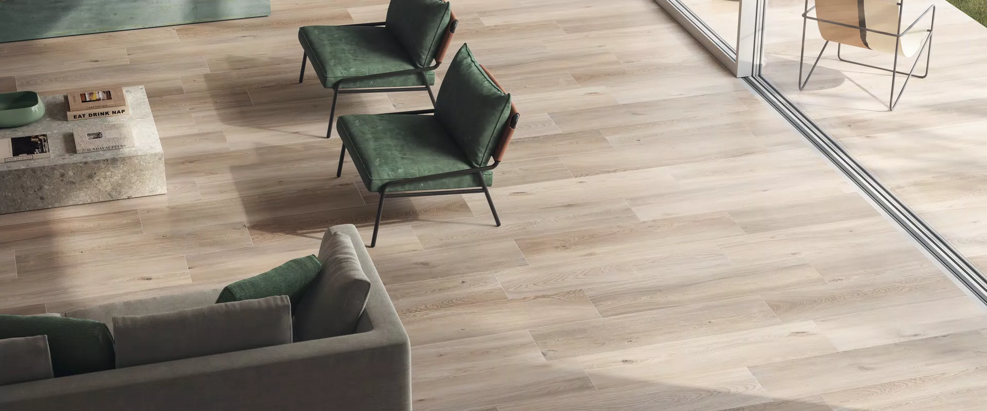 Carreaux effet bois dans les tons beige, marron, de la collection Four Seasons par Flaviker.