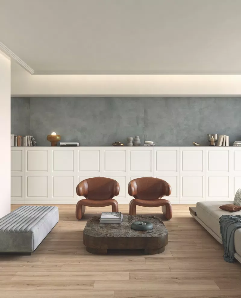 A_01 BOISERIE WHITE SQUARE NAT 60X120 + LUCE VERDERAME NAT 60X120 + HERMIONE BEIGE NAT 20X120