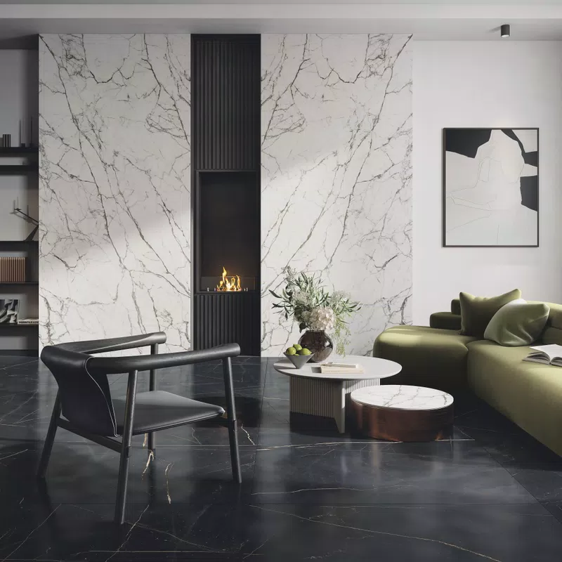 ABKSTONE STATUARIO FANTASTICO LUX + SENSI 900 PRECIOUS BLACK ANT.3D 120X120