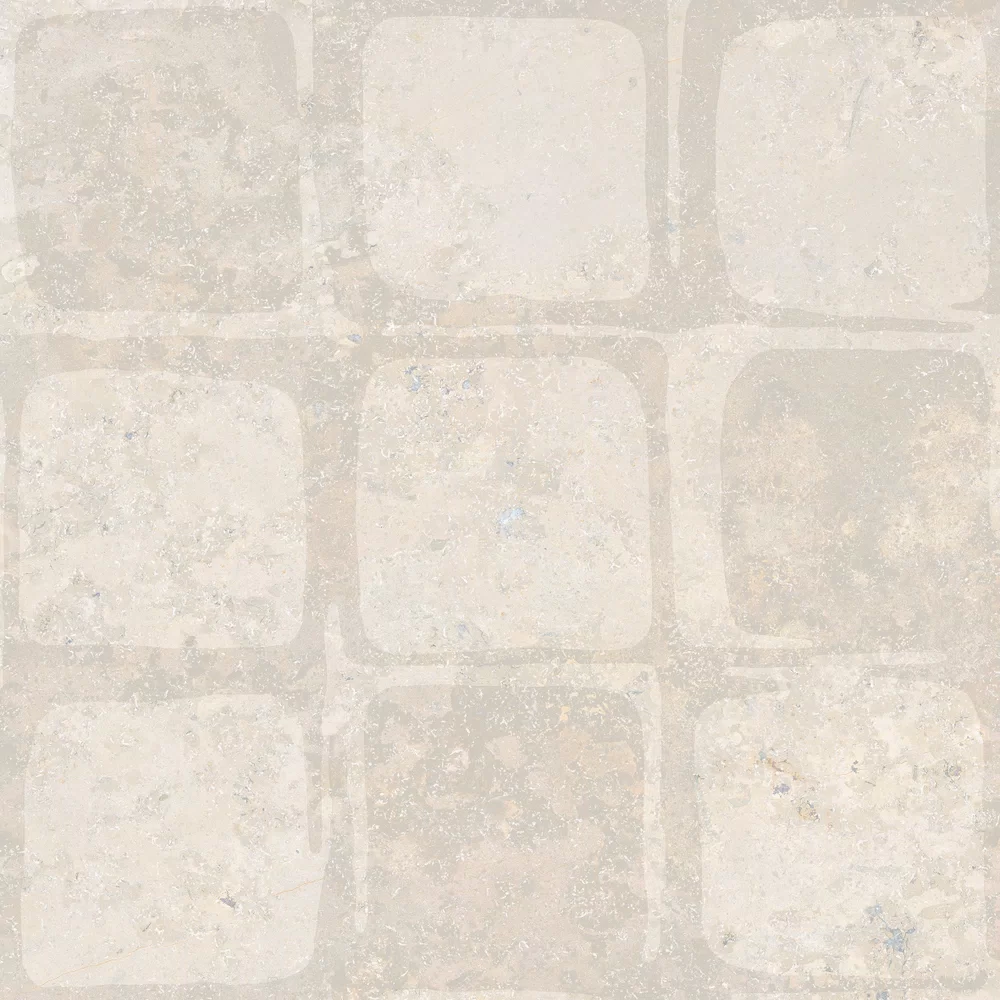 Piastrella Poetry Stone Reloaded Wet di ABK in bianco, finitura Nat 3D, 60x60, spessore 8.5 mm.