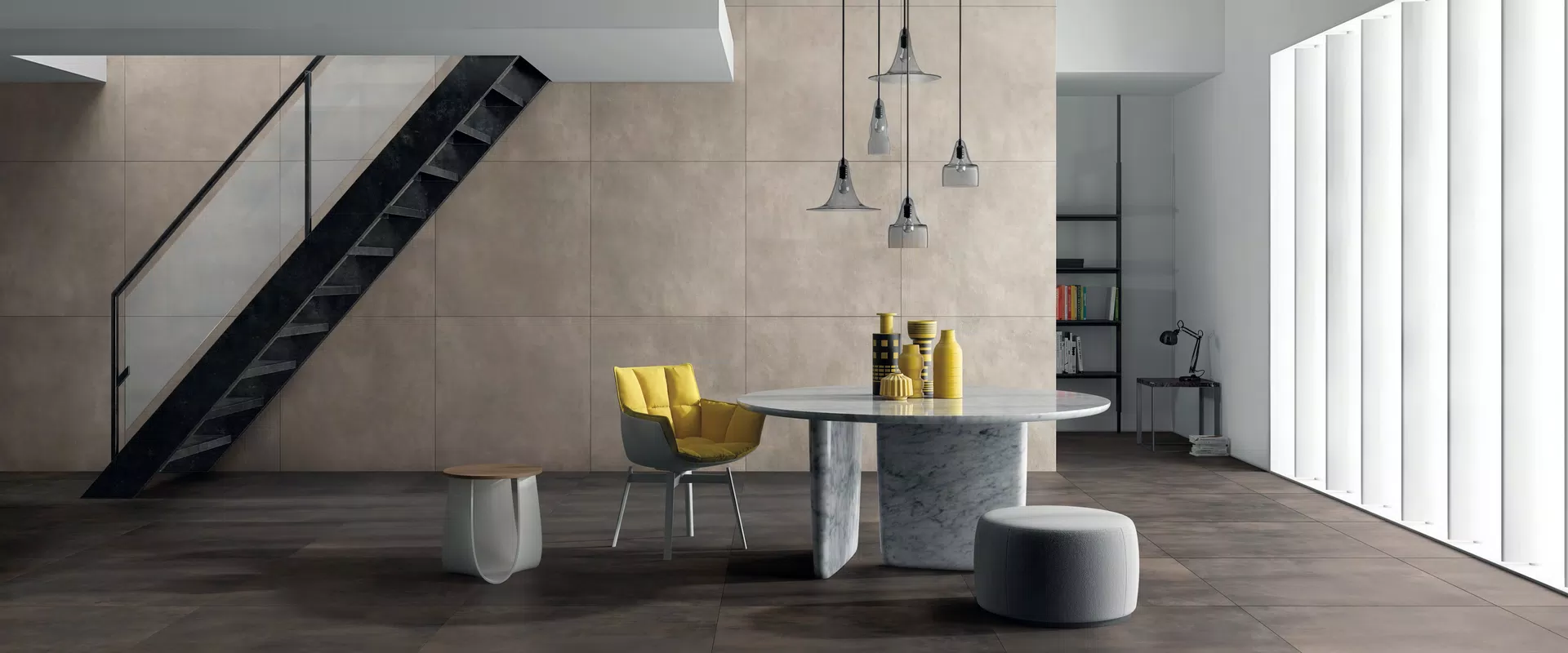 Piastrelle effetto cemento nei toni grigio, beige, bianco, dalla collezione Make di Gardenia&Ariana.