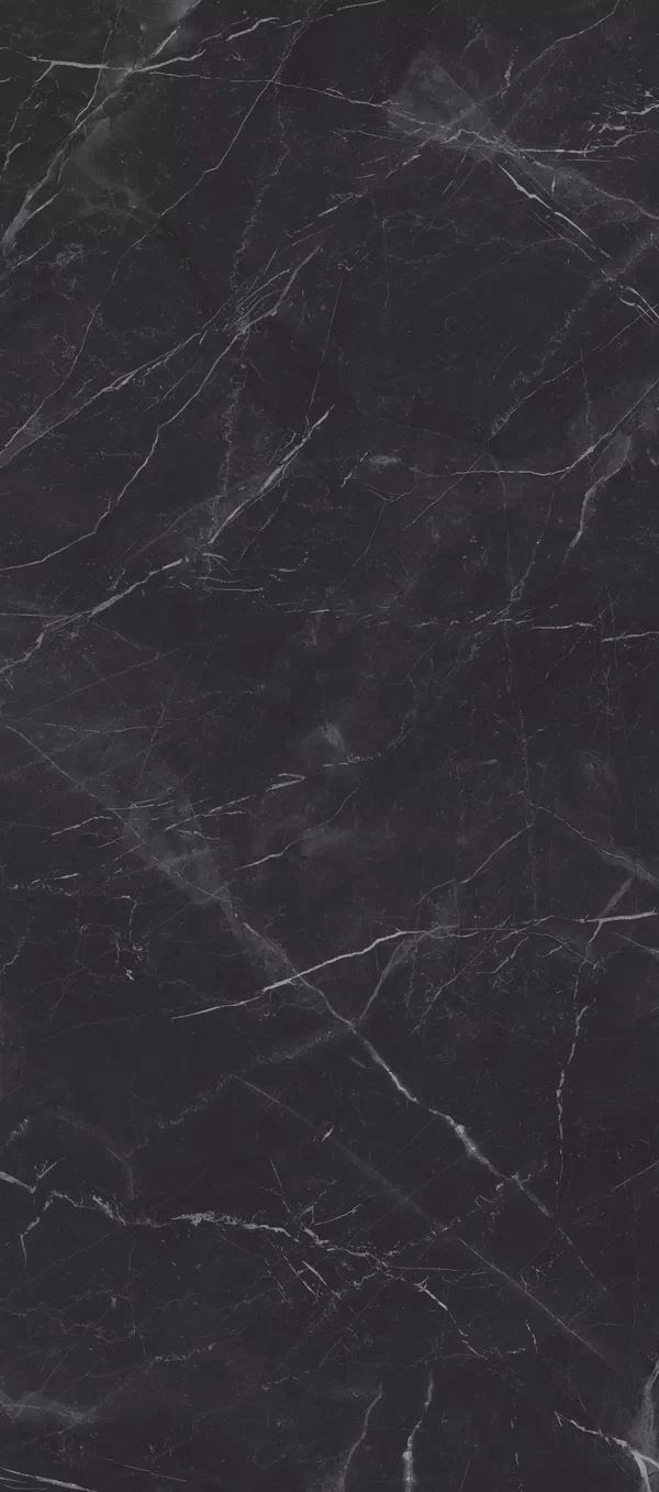 La Marmoteca Marquinia Black tile by Gardenia&Ariana in black, Lux finish, 120x280, 6 mm thickness.