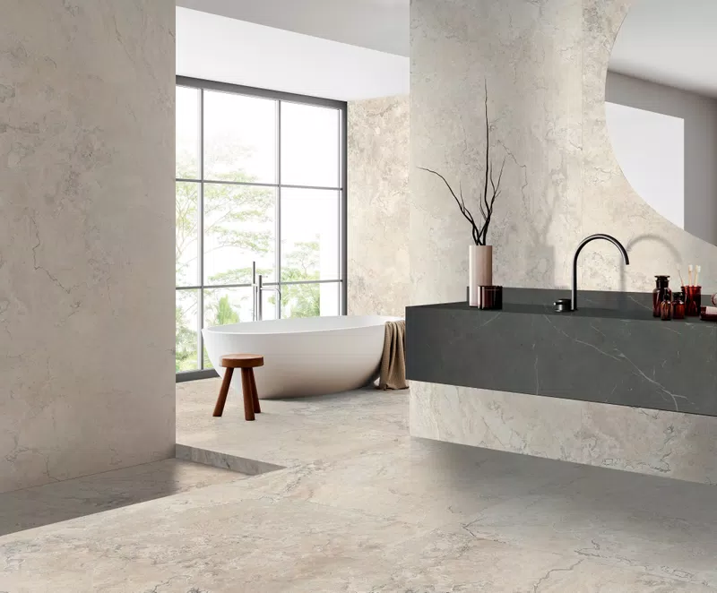 F_02 PIETRA VIVA LIMOGES WHITE NAT 120X280 120X120 + LA MARMOTECA GREY STONE 120X280