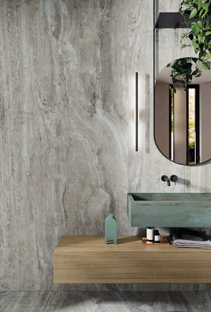 NAVONA GREY VEIN 120X280 + REBEL EMERALD 120X280 + NORDIK WOOD GOLD 20X120