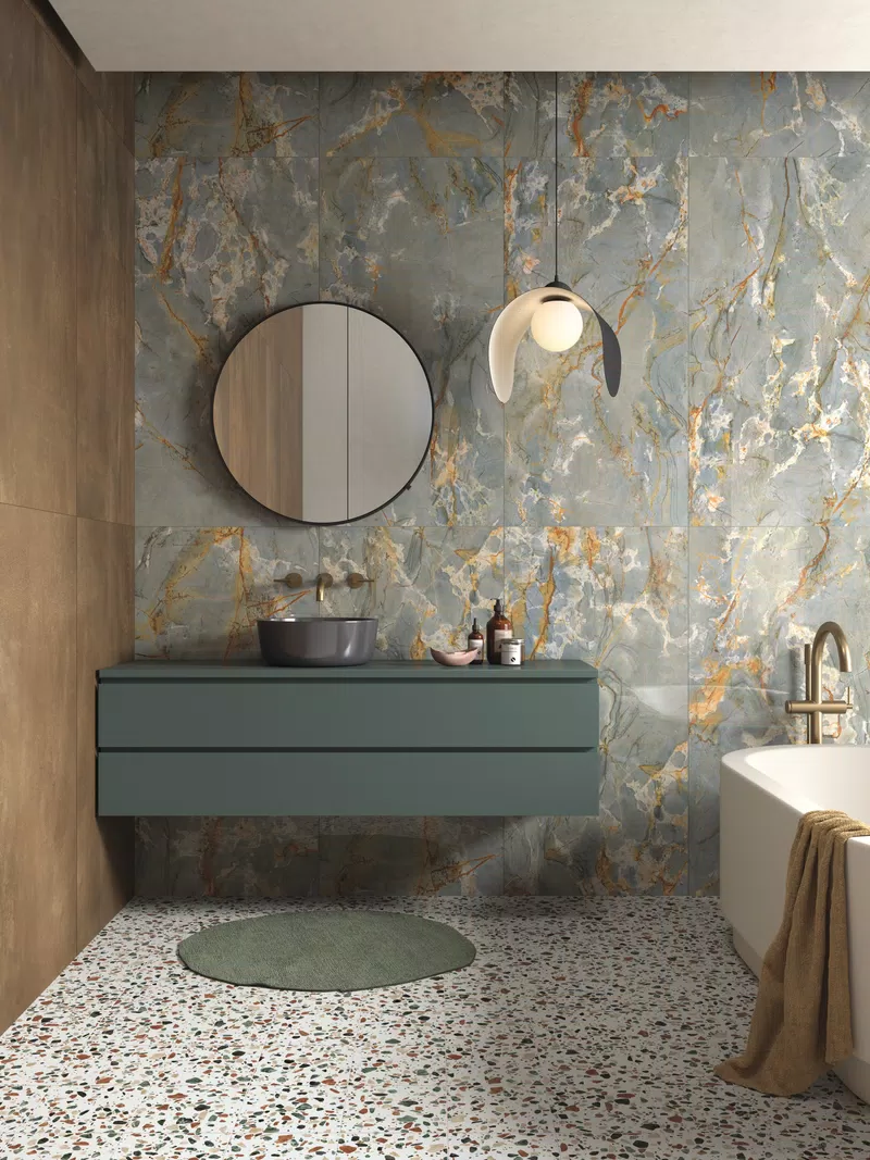 SENSI SIGNORIA ROMA IMPERIALE 60X120 LUX  + INTERNO 9 RUST 60X120 + PLAY DROPS MULTIWHITE 20X20