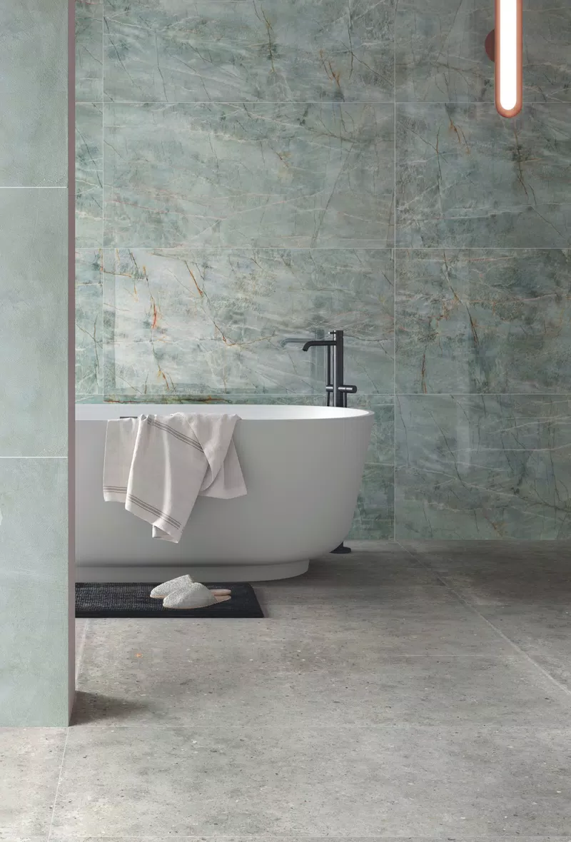 P_02A LA MARMOTECA EMERALD GREEN 60X120 LUX + LUCE VERDERAME 60X120 + ANIMA GRIGIO 60X120