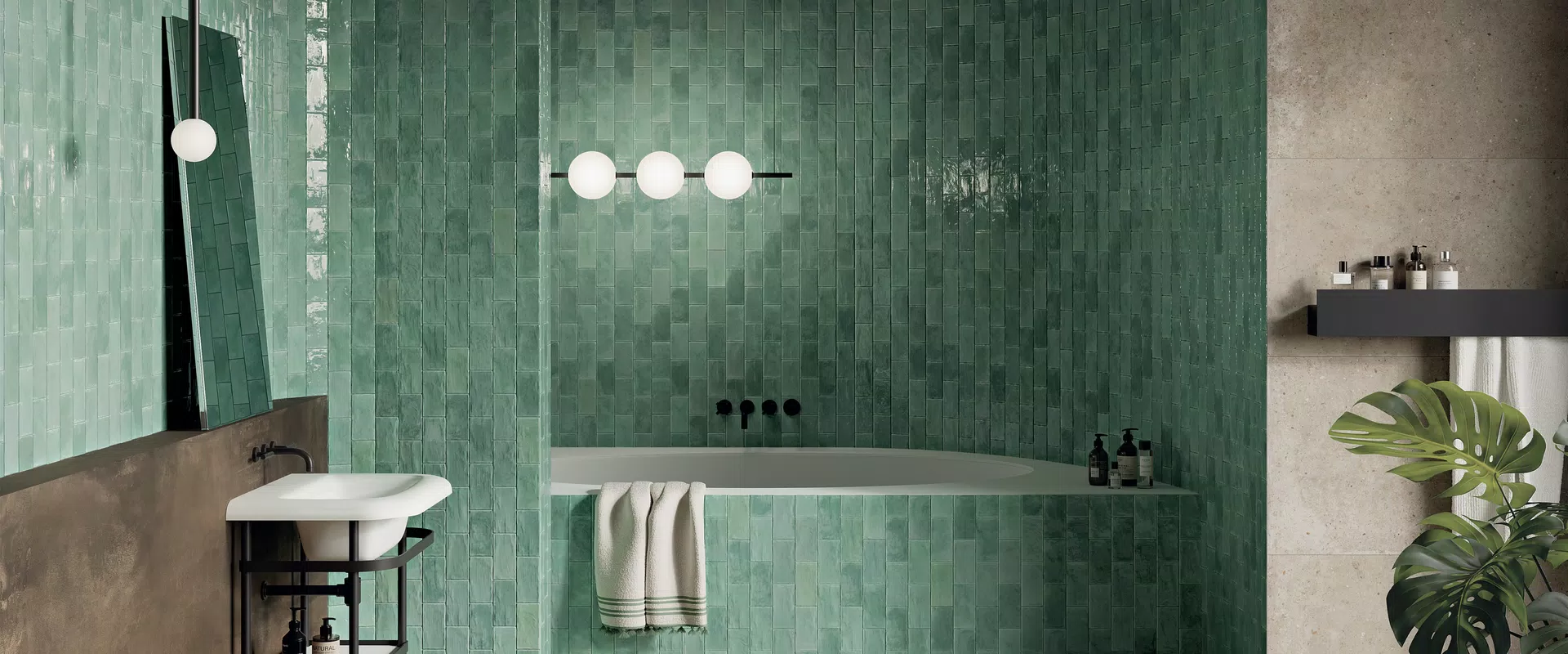 Poetry Colors collection by ABK: solid color-effect tiles in blue, green, grey tones.
