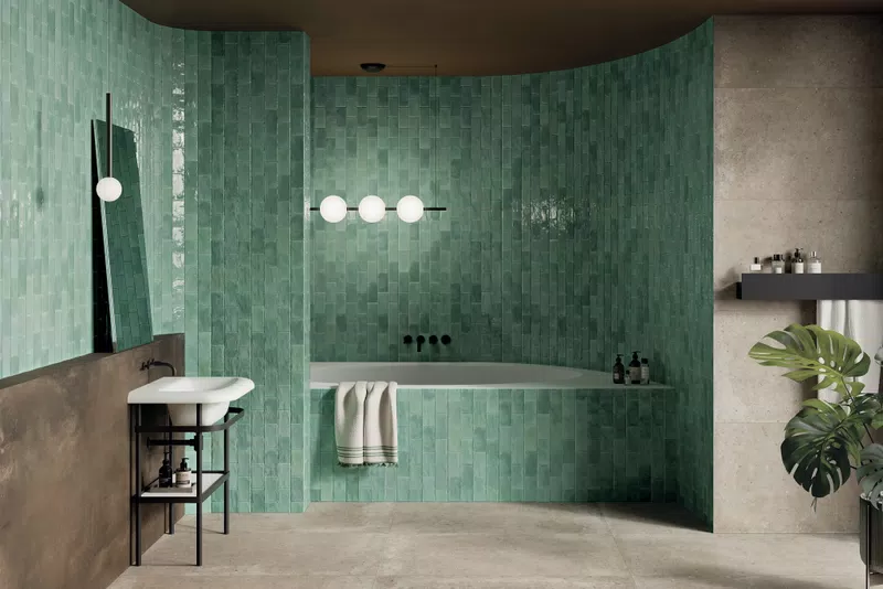 07 POETRY COLORS SAGE 7,5X15 + POETRY STONE PIRENEI ECRU 60X120 + INTERNO 9 RUST 120X280