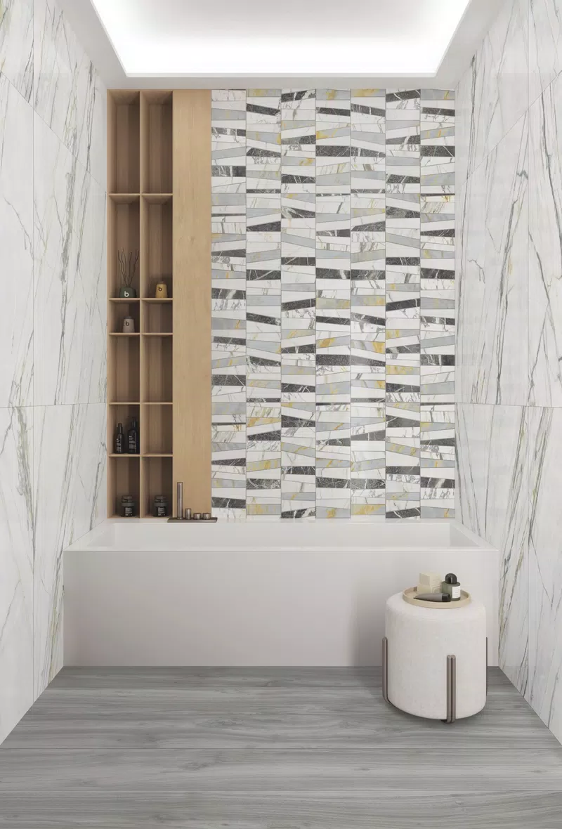 D_02 EPOQUE 2.0CALACATTA BAMBOO ANTIQUE 3D 60X120 + EPOOQUE 2.0 TESSERAE ANTIQUE 3D 60X120