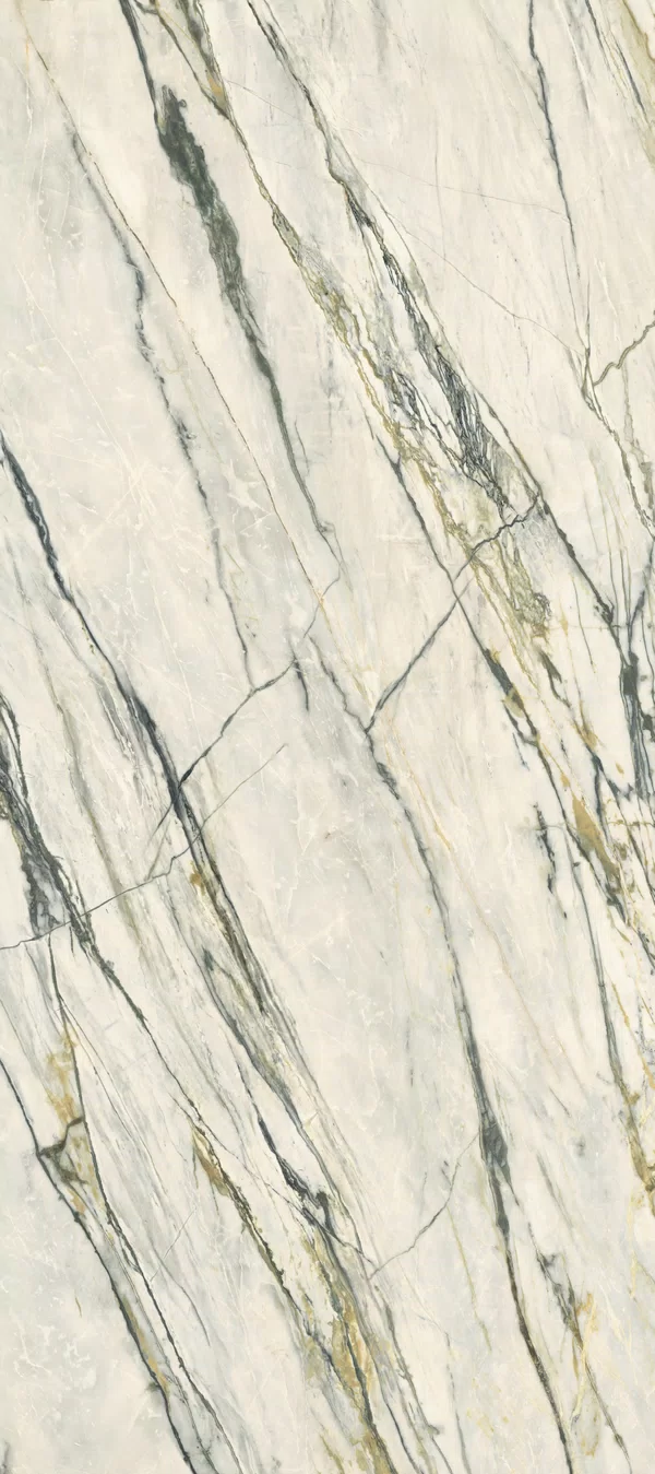 Piastrella effetto marmo Verde della collezione Supreme Treasure di Flaviker, formato 120x280, finitura Lux, bordo Rettificato.