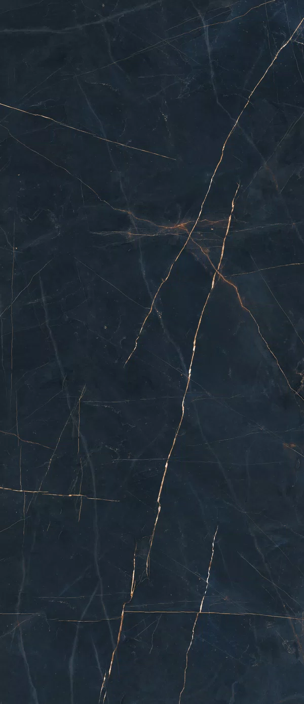 Piastrella effetto marmo Nero della collezione Sensi 900 di ABK, formato 120x280, finitura Lux, bordo Rettificato.