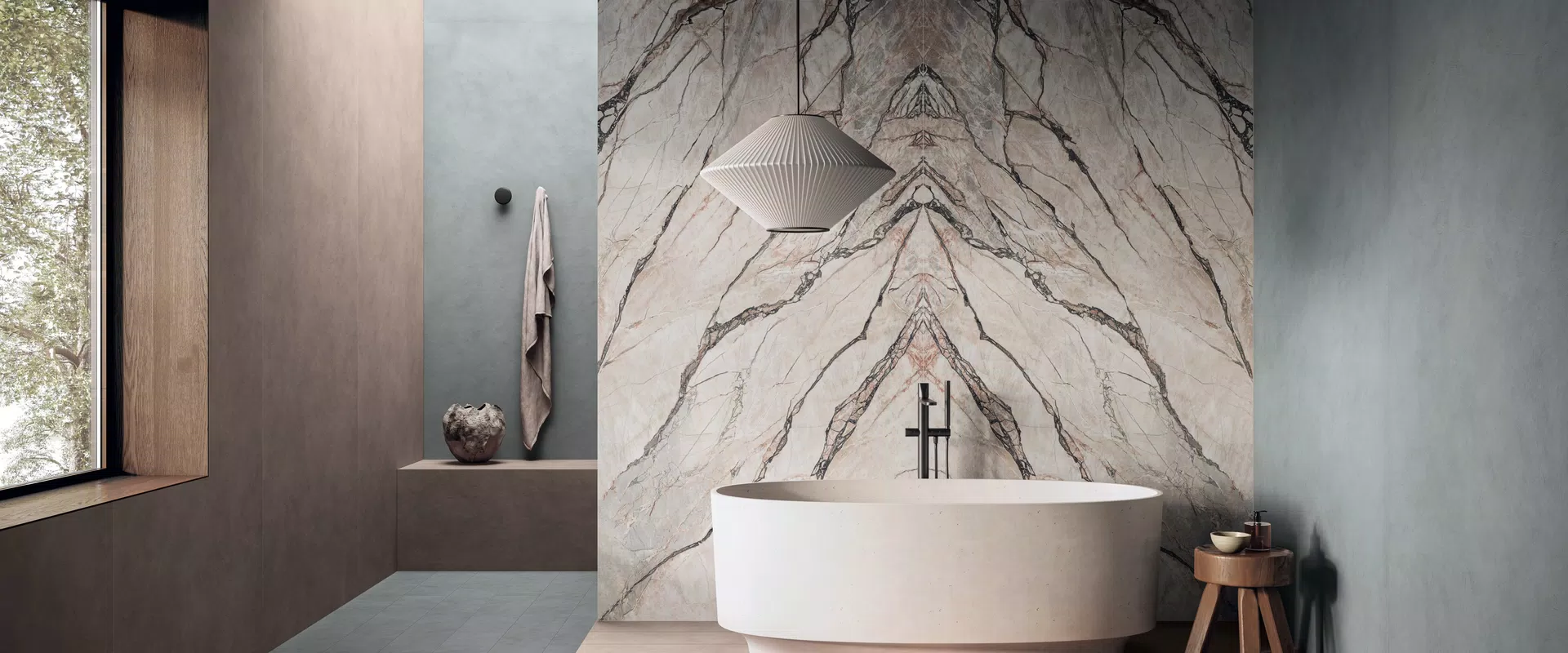 Beige, grey, green tones for the contemporary-effect tiles of the Palette collection by Flaviker.