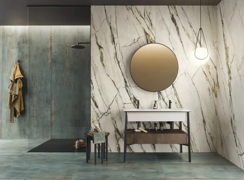 REBEL EMERALD 120X280_60X120 + SUPREME TREASURE CALACATTA EMERALD SOFT 120X280_