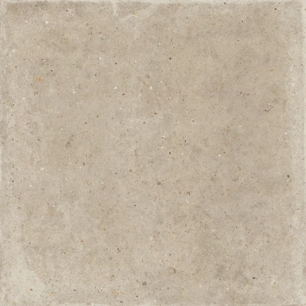 Stein-Optik Beige Fliese aus der Kollektion Poetry Stone von ABK, Format 120x120, Oberfläche Nat P.tech, Kante Rettificato.