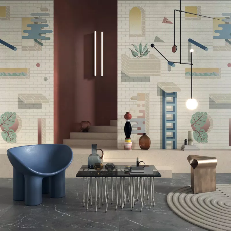 B_04 SENSI 900 STONE GREY N.R. 60X120 + POETRY STONE TRANI BEIGE N.R.120X280 + W&S BRICKLANE 120X280