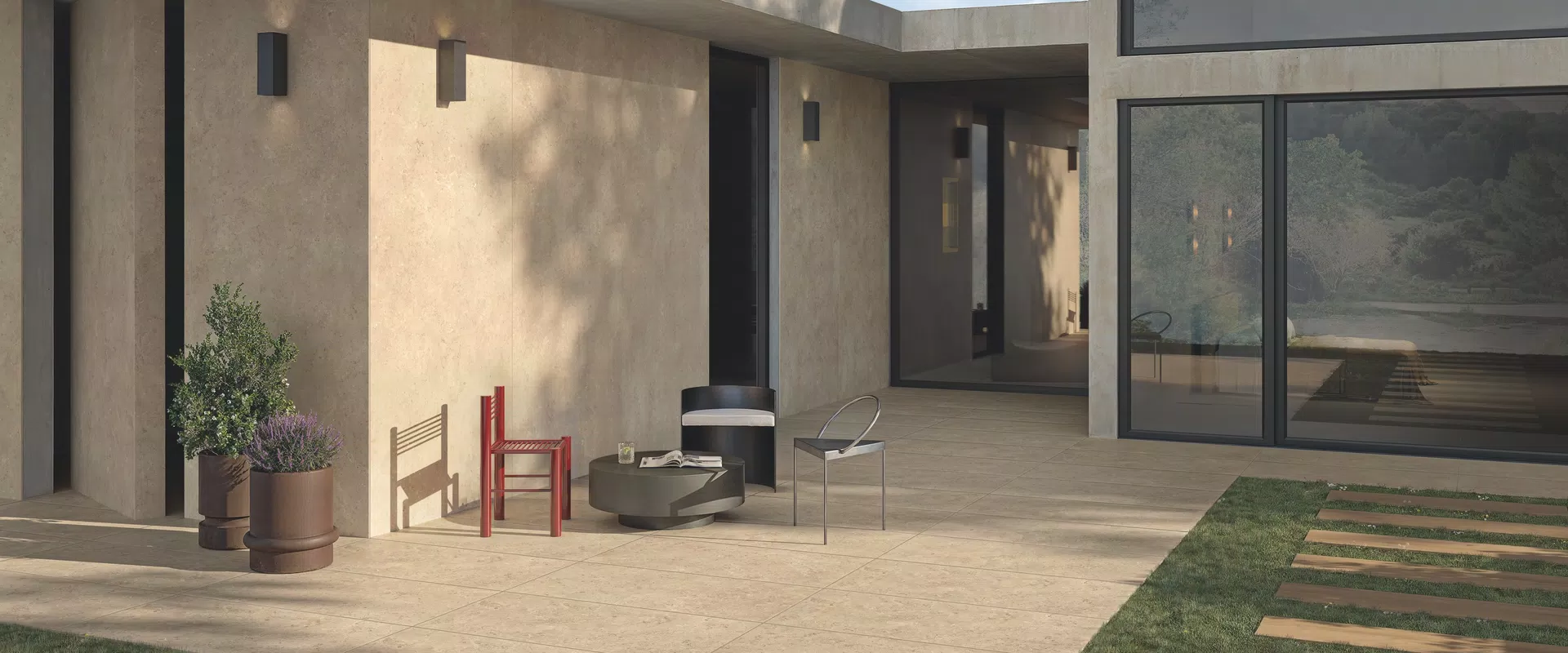 Orosei collection by Gardenia&Ariana: stone-effect tiles in beige, white tones.